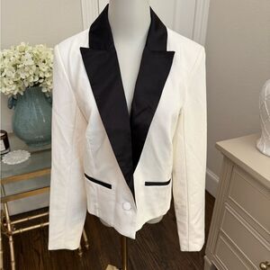 Jason Wu White Tuxedo Blazer with Black Satin Collar Medium